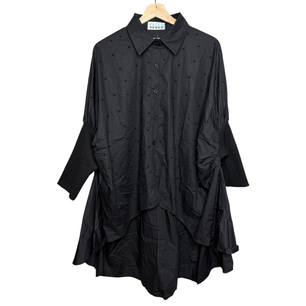 Kate Hewko Lagenlook Statement Oversized Embellished Beaded Tunic Black One Size